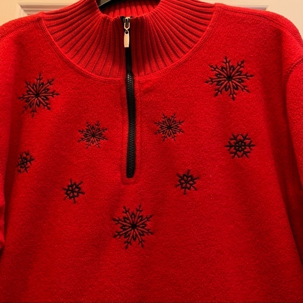 CATALINA sportswear 1/4 zip long sleeve fleece jacket winter holiday snowflake